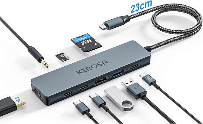 9IN1 USB C Hub Multiport Adapter for MacBook Pro Air: KIROSA USB C to 4K HDMI Hub Dongle with 100W PD USB3.0 - Portable USBC Hub Compatible with Laptops and Other Type C Devices