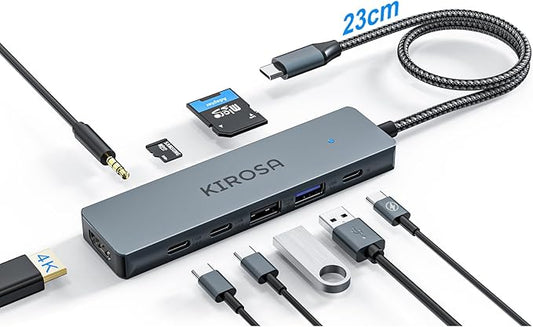 9IN1 USB C Hub Multiport Adapter for MacBook Pro Air: KIROSA USB C to 4K HDMI Hub Dongle with 100W PD USB3.0 - Portable USBC Hub Compatible with Laptops and Other Type C Devices