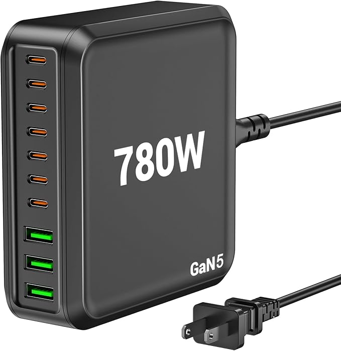 780W USB C Charger Block Fast 10-Port USB C Charging Station GaN PD 120W Laptop Charger Adapter for MacBook Pro/Air, DELL, iPad, iPhone, Samsung Galaxy