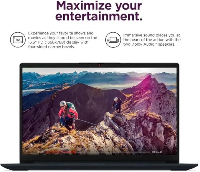 Lenovo IdeaPad 15.6" HD Anti-Glare w/ 1 Year Microsoft 365, 8GB RAM, 128GB SSD, Windows 11 Pro, Up to 9.5 Hours Battery Life, Intel Processor, WiFi 6, HDMI, USB-C, SD Card Reader, w/WOWPC USB