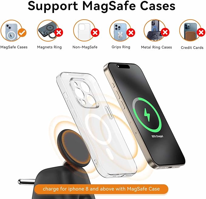 2025 Magnetic Wireless Charging Station, 15W Ultra-Fast Charger Stand for iPhone 17 16 15 14 13 12 Pro Max, 5W for Apple Watch&Airpods, 2-in-1 Foldable Charger for Home/Office/Travel(With 30W Adapter)