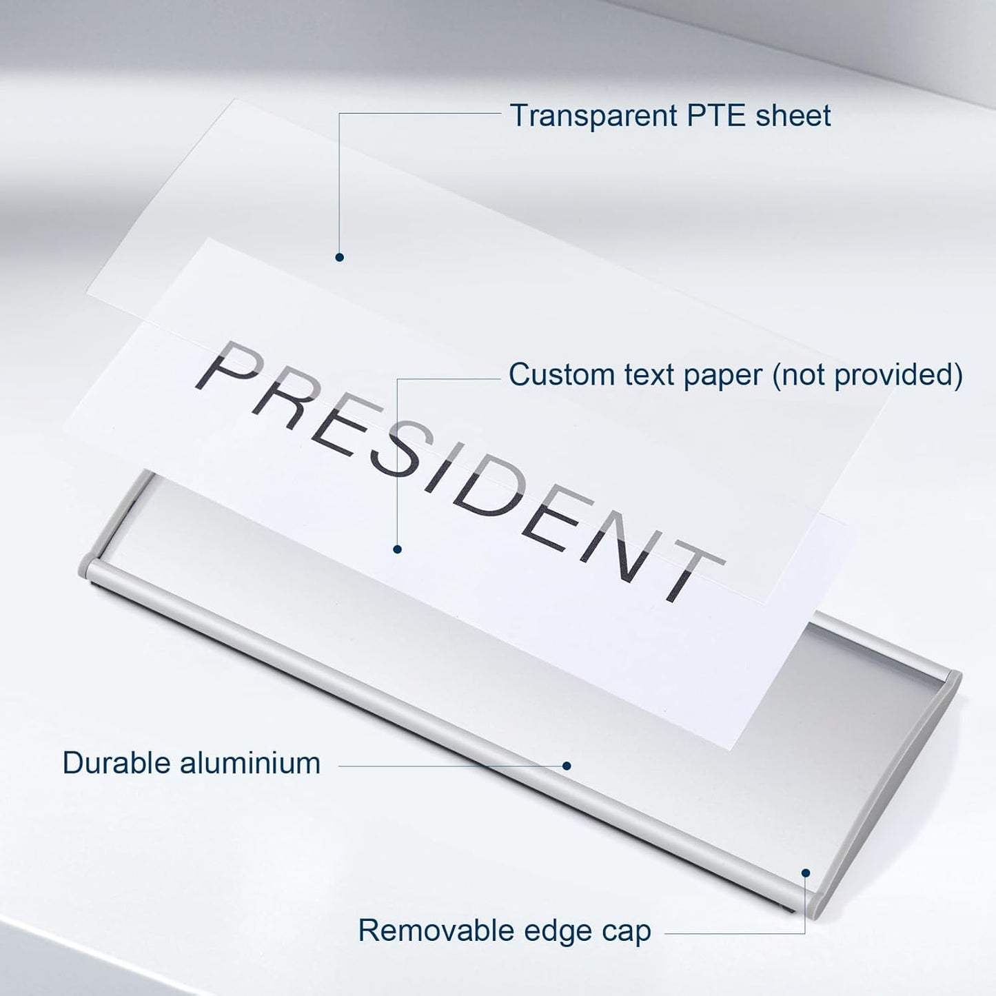 6 Pcs Office Door Signs - 8" x 3" Curved Name Plate Holders for Office, Wall-Mount Door Signs with Plastic Film and Adhesive Tape (Silver)