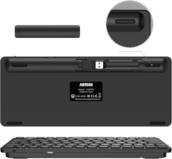 Arteck 2.4G Wireless Keyboard Ultra Slim and Compact Wireless Keyboard with Media Hotkeys for Computer/Desktop/PC/Laptop/Surface/Smart TV and Windows 10/8/ 7 Built-in Rechargeable Battery