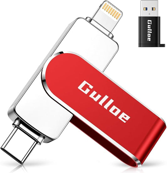 Gulloe 256GB Flash Drive Intended for iPhone, Memory Stick Storage for Photos and Videos Backup, Compatible with iPhone iPad Android PC, Plug and Play, No Application Required (Red)