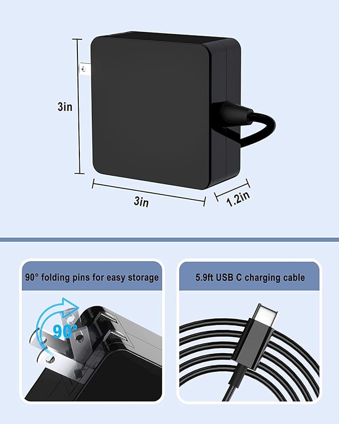 65W USB C Power Adapter, Fiattigear Type C Power PD Wall Fast Charger Compatible with Mac Book Pro, Dell Latitude, Lenovo, Huawei Matebook, HP Spectre, Acer Chromebook and Any Laptops or Smart Phones1