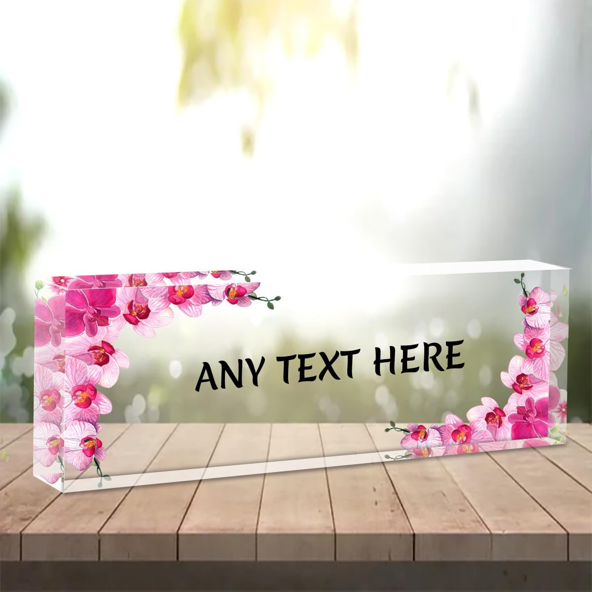 Personalized Desk Name Plate - Custom Acrylic Plate for Office Decorations, Gift for Coworkers, Employees, Boss, Teacher, Social Worker (Orchids) 8x2.5 Inch