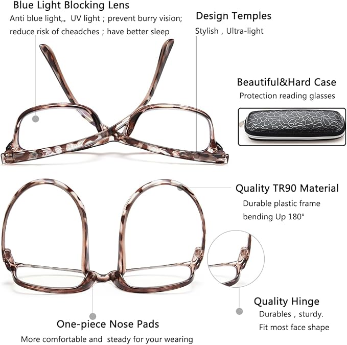 EYEURL Reading Glasses Womens Blue Light Blocking - 2 Pack Lightweight Computer Readers +2.75 Glare Blocking Ladies Eyeglass