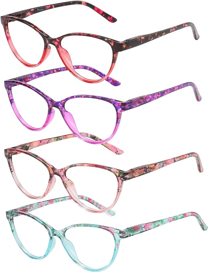 Przene 4 Pack Blue Light Blocking Reading Glasses,Readers for Women and Men with Spring Hinge