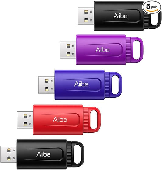 Aiibe 32GB Flash Drive Thumb Drives 5 Pack USB Drive 32GB USB 2.0 Memory Stick USB Stick 32GB USB Flash Drive Bulk Jump Drives Multipack for Laptop (32 GB, Colorful)