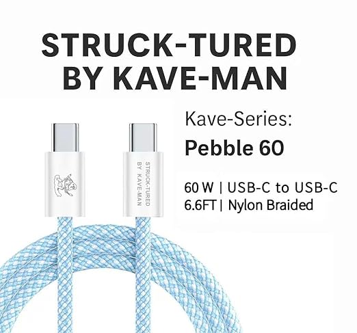 Pebble 60W USB-C to USB-C Cable – 6.6ft Blue | Fast Charging, Durable Nylon Braided, Universal USB-C Compatibility (ABS Shell)