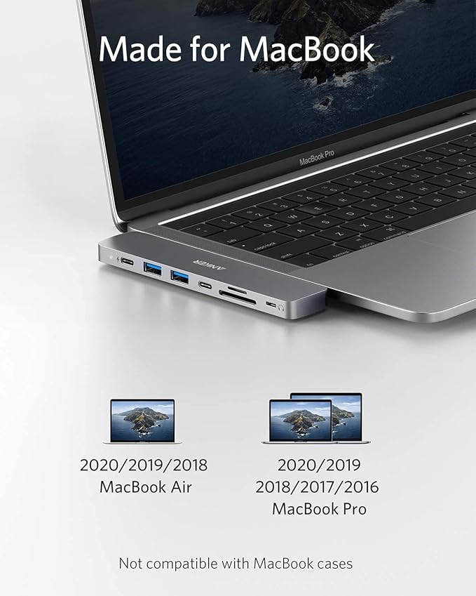 Anker USB-C Hub for MacBook, 8-in-2 Adapter Compatible with Thunderbolt 3 USB-C Port, 4K HDMI, USB-A&C 3.0 Data Ports, SD Card, Lightning Audio