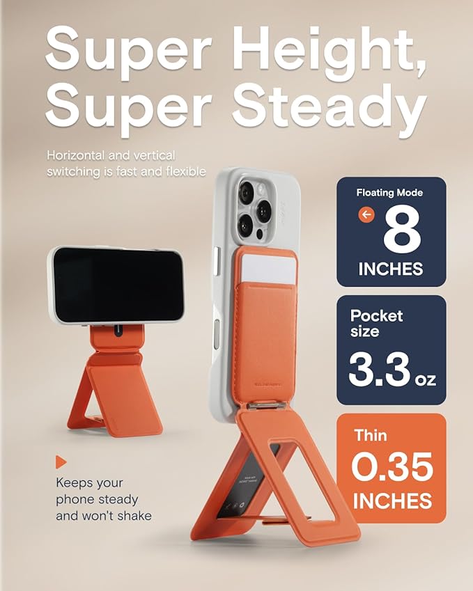 MOFT Phone Tripod Wallet for iPhone, Mulit-Angles, Lightweight & Portable Phone Stand, MOVAS Vegan Leather Magnetic Wallet, Strong Magnets, NFC Card Holder,Travel Essential, Sunrise (with Card Slot)