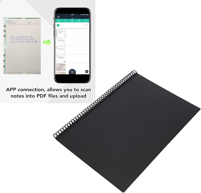 Jectse Reusable Smart Notebook, Black 180x255mm, App Connected, Reusable Paper, Spiral Bound, Dotted and Lined Pages, Efficient Note Taking, Upload to, PDF Scan
