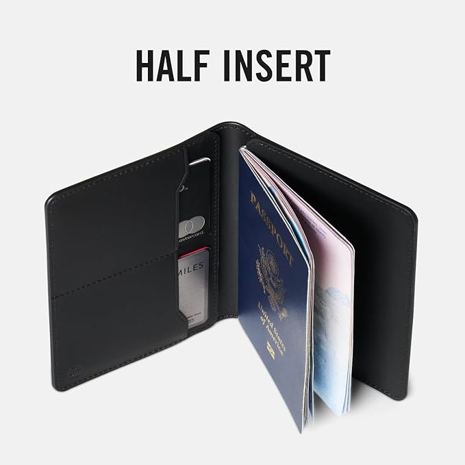 Ridge Passport Holder - Leather Travel Wallet, RFID Protection, Holds Passport, 6 Credit Cards, Folded Cash, And a Boarding Pass (Midnight Black)