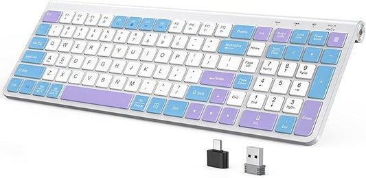 JOYACCESS Wireless Keyboard,Ergonomic Computer Keyboard,Silent Compact Cordless,Low Profile with Numeric Pad for Mac/Windows/PC/Desktop/Laptop-Purple Blue