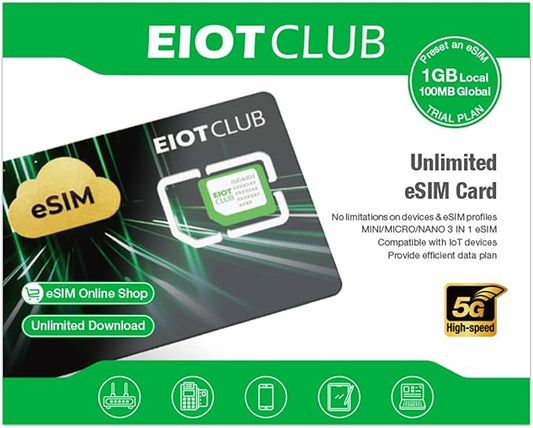 EIOTCLUB Global eSIM Card, Turn SIM Device into eSIM-Compatible, Unlimited Download Physical eSIM Card for USA/Europe/200+ Countries, Works with Phone, Router, Hotspots & IoT Devices, No Contract