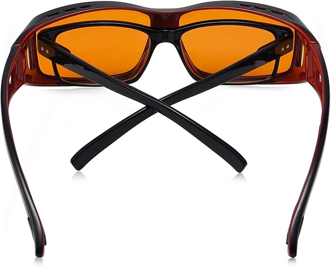 Eyekepper 100% Blue Light Reduction,Fitover Anti-Blue Blocking Computer Glasses Amber Lenses Black Red