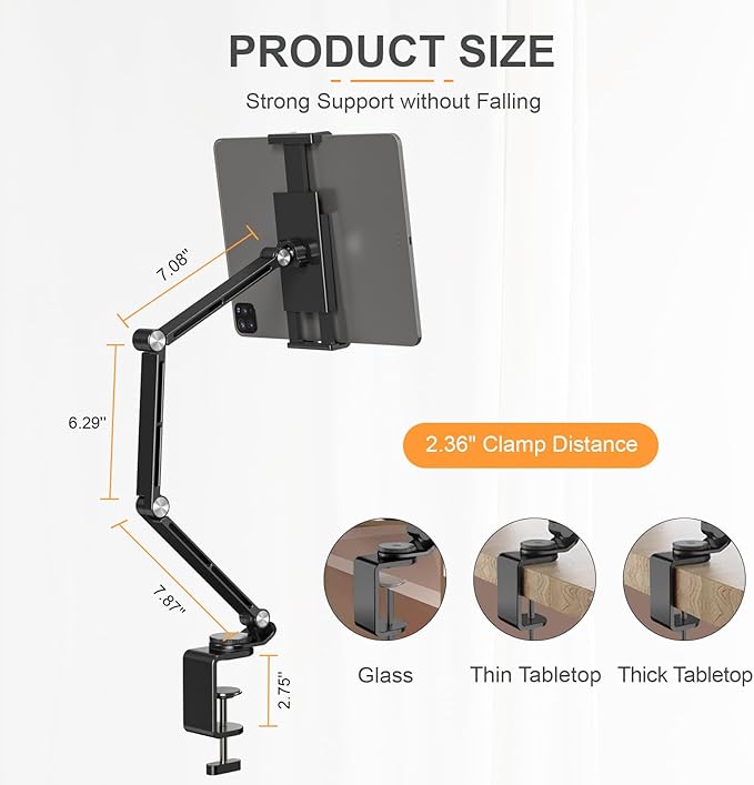 Tablet Stand Holder, Adjustable Foldable Tablet Arm iPad Desk Mount with 360°Rotate Base, Phone Holder iPad Stand for Desk and Bed, Compatible with Tablets, Phones or Other 4-15.6" Device