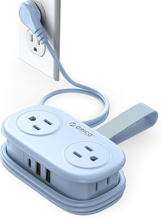 Travel Power Strip with USB C, ORICO 4 Outlets 3 USB Ports (1 USB C) with 4FT Wrapped Short Extension Cord Small Power Strip, Non Surge Protector for Travel, Cruise Ship-AP3