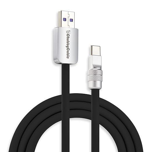 chubbycable Chubby 2.0 Fast Charging Cable Durable Soft Silicone USB C Cable 120W Extra Thick Charger Cord Compatible with iPhone 17-15 Series iPad, Black, USB-A to Type-C, 6.6 FT