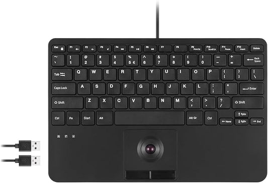 Perixx PERIBOARD-526 US, Wired Mini USB Keyboard with Trackball - X Type Scissor Keys - 11.18x7.17x1.1 Inches - Build-in 2 USB Hubs - US English