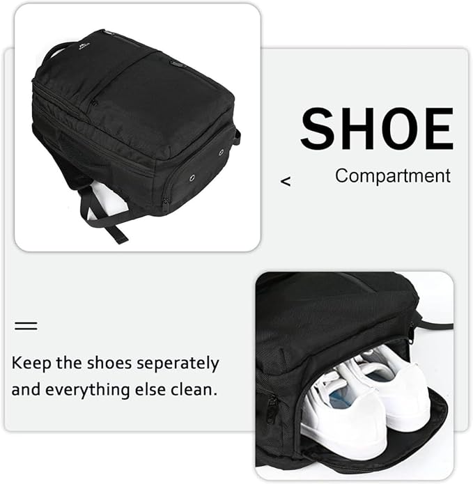 MATEIN Travel Laptop Backpack, Flight Approved Carry on Backpack with USB Port & Shoe Compartment, Large Personal Item Bag Fits 15.6 inch Laptop, Water Resistant Luggage Overnight Weekender Bag, Black