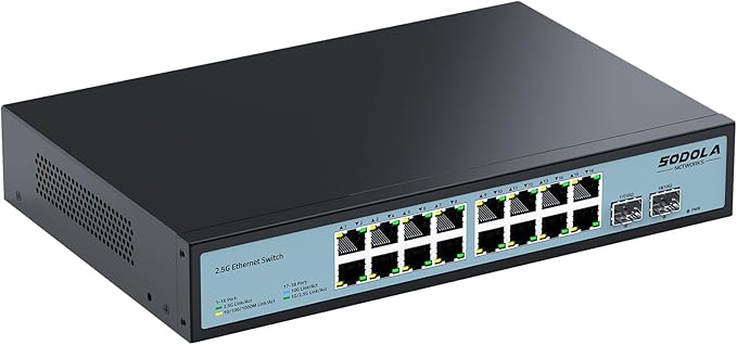16 Port 2.5Gb Switch Umanaged,16X 2.5GBASE-T Ports,2X 10G SFP, 120Gbps Switching Capacity,Port Isolation,/1U Rack-Mount/Fanless/Plug & Play Multi-Gig Unmanaged Network Switch