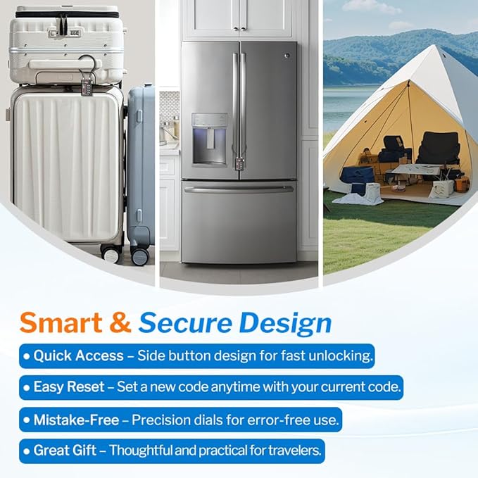 Forge TSA Approved Luggage Locks 4 Digit Combination TSA Travel Locks with TSA008, Open Alert Indicator, Zinc Alloy Body for Luggage, Suitcase, Backpack, and More. 2 15'' Cable Locks.