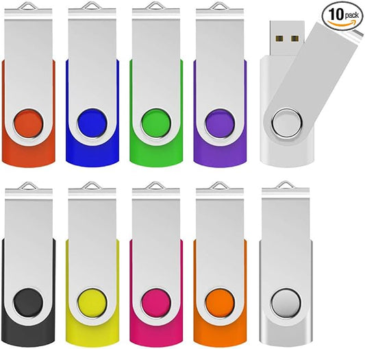 32GB Flash Drive 32gb USB Flash Drive 10 Pack Thumb Drive Memory Stick Swivel Jump Drive Keychain Design, Mixcolored