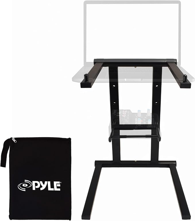 Pyle Portable Folding Laptop Stand - Foldable Laptop Stand with Adjustable Height, Secondary Accessory Tray for iPad, Tablet, DJ Mixer, Workstation, Gaming, Home Use and Carrying Bag Included