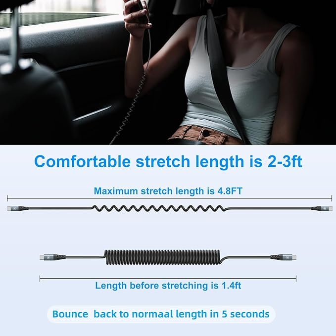 KIYODA USB C to USB C Cable [3FT+6FT], 2Pack Coiled USB C Charger Cable for Car, Type C Fast Charging Cable Compatible with iPhone 17/16/ 15/Plus/Pro/Pro Max/MacBook Pro 2020/Samsung Galaxy S23