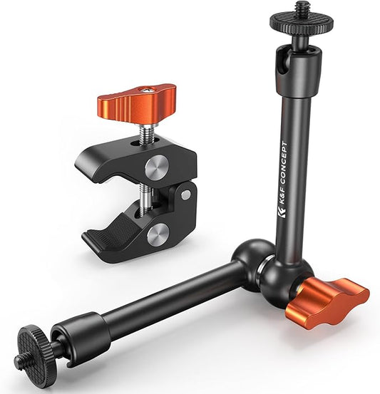 K&F CONCEPT 9.8" Magic Arm Clamp Kit with 1/4" & 3/8" Thread Screw 360° Ball Heads Articulating Magic Arm Camera Mount for DSLRs, Monitor, Flash, LED Light, Microphone, Camera Cage, Action Camera