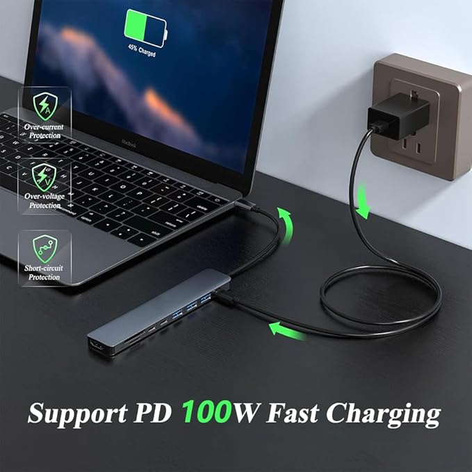 9 in 1 USB C Adapter, Multiport USB C Hub with 4K HDMI Output, Super Speed Transfer, PD 100W Fast Charging Type C Adapter, Compatible with SD/TF Card Reader, Laptop, Desktop, Tablet, Phone and More