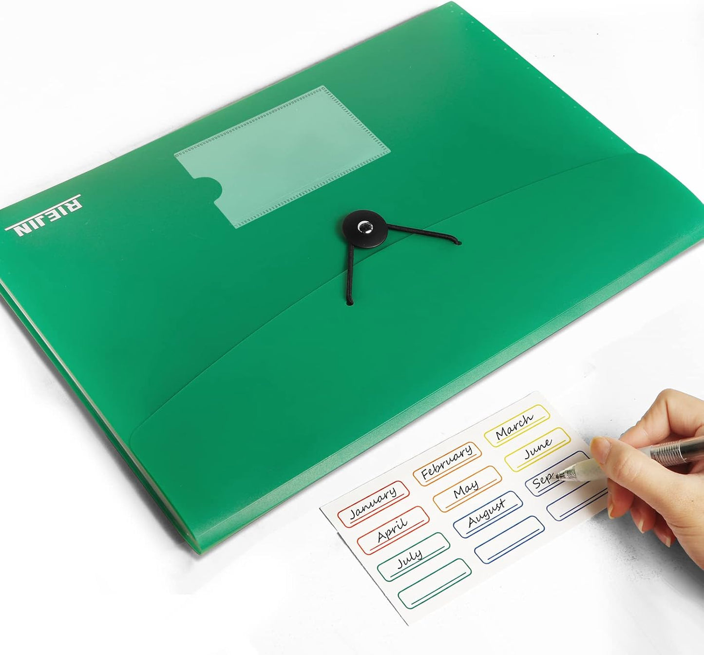 Accordian File Organizer 7 Pocket Expanding File Folder with Labels, Plastic Expandable File Folder for Documents Letter Size A4 Papers - Green