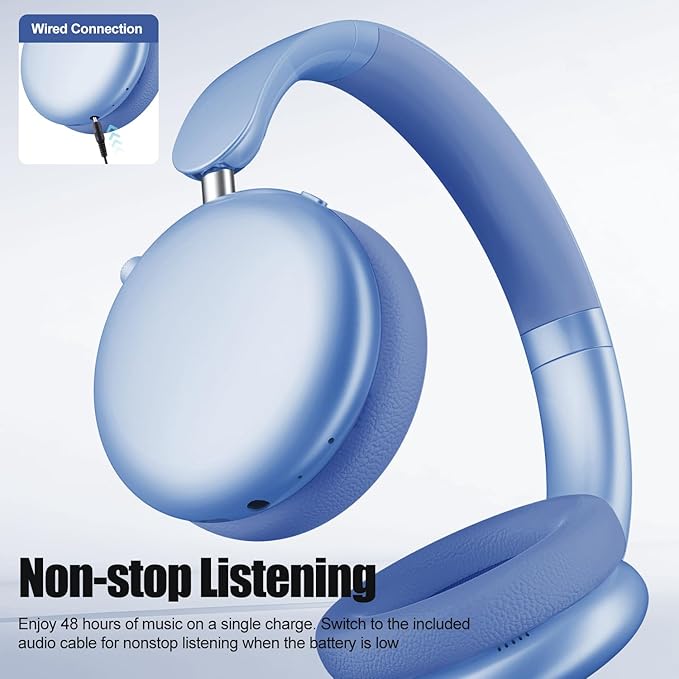 Wentronic Y06 Noise Cancelling Headphones,58H Playtime and 5 EQ Music Modes Wireless Over Ear Bluetooth Headphones with Microphone,Lossless Audio,Multipoint Connection,Foldable,Lightweight,Blue