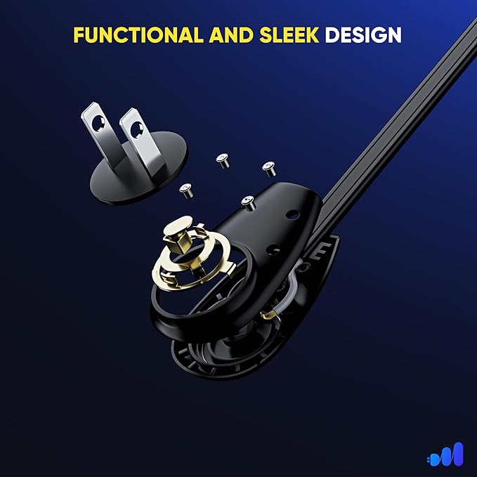 Maximm 3 Ft Extension Cord, 2 Prong, 360° Rotating Flat Plug, UL Certified, Black – Space-Saving Indoor Power Cord for Tight Spaces, Polarized