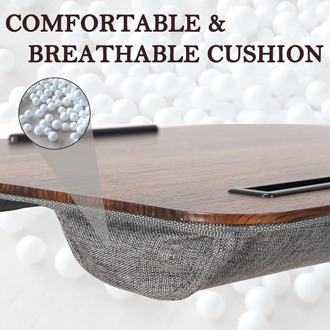 Portable Laptop Desk Fits Up to 16“ Laptops, with Tablet Slot, Built-in Cushion, Great for Home & Office,Lap Desk for Laptop,Lap Desk with Cushion (Rustic Brown, Medium)