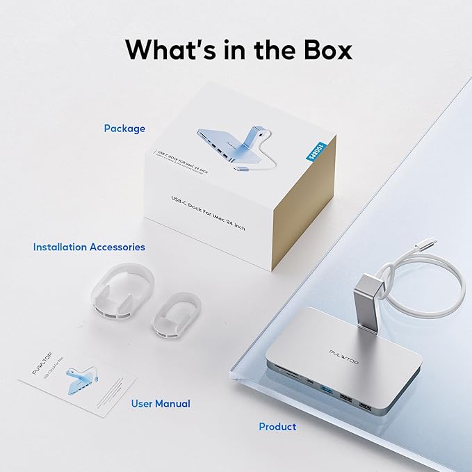 iMac Accessories for iMac24 inch 2021/2023/2024, PULWTOP iMac Hub with M.2 NVMe SSD Enclosure, i-Mac USB C Hub USB A/C 10Gbps, SD/TF, i-Mac USB Adapter for iMac24 M1/M3/M4 or Studio Display 27 inch