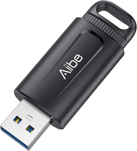 Aiibe 128GB Flash Drive USB 3.0 Thumb Drive up to 100MB/s USB Drive Retractable Memory Stick with LED Indicator Portable Keychain Jump Drive for Windows Mac PC Laptop Car, Black
