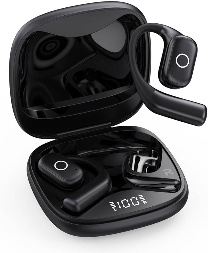 YHO Open Ear Headphones Ear Buds Wireless Earbuds 80Hrs Playtime Bluetooth Ear Buds with Earhooks Bluetooth 5.4 Touch Control Air Conduction Sport Headsets IPX7 Waterproof Earphones for Running