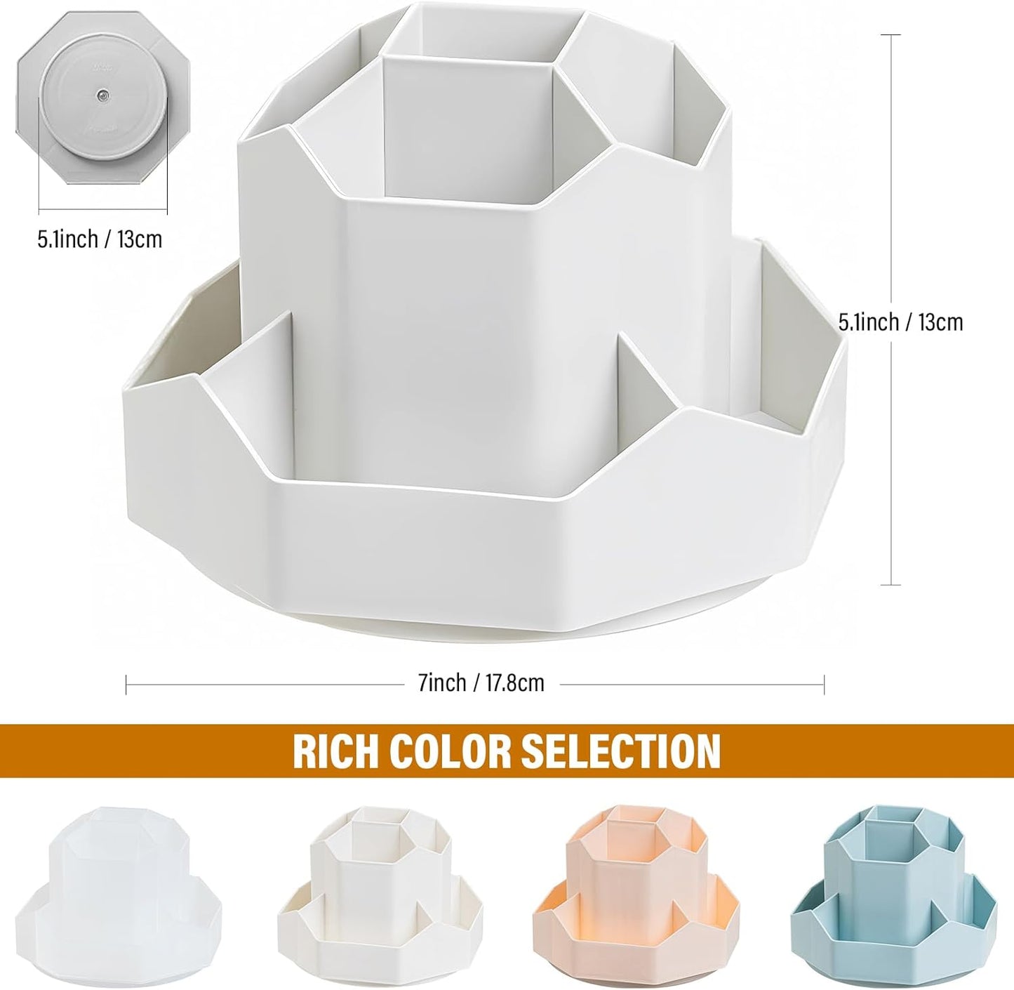 360 Degree Rotation Pen Holder,9 Slots Pencil Holder for Desk,Desk Organizer,Desk Accessories & Workspace Organizers,Apply Office, School, Home（Grey