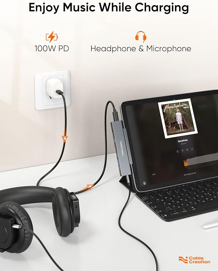 iPad Pro USB C Hub, CableCreation 5-in-1 USBC Hub Multiport Adapter with 4K 60hz HDMI, USB 3.0, USB C Charging and 3.5mm Audio Jack with Magnetic Grip for MacBook, iPad Pro,iPad Air and More