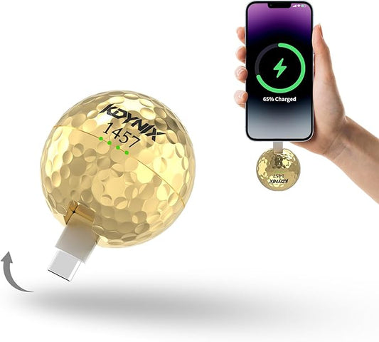 2000mAh Creative Golf Ball Power Bank, Emergency Mini Power Portable Charger USB-C, Compatible with iPhone15,16，17，15 Plus,15 Pro Max, Gift for Golf Lover Men Women (Gold Golf Power Bank)