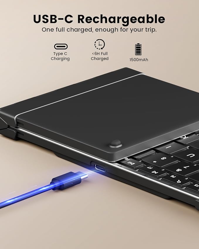 ProtoArc Backlit Foldable Keyboard, XK01 Plus Folding Portable Bluetooth Keyboard for Travel, True Full Size External Wireless Keyboards with Backlight for iPad Tablet Smartphone Laptop PC