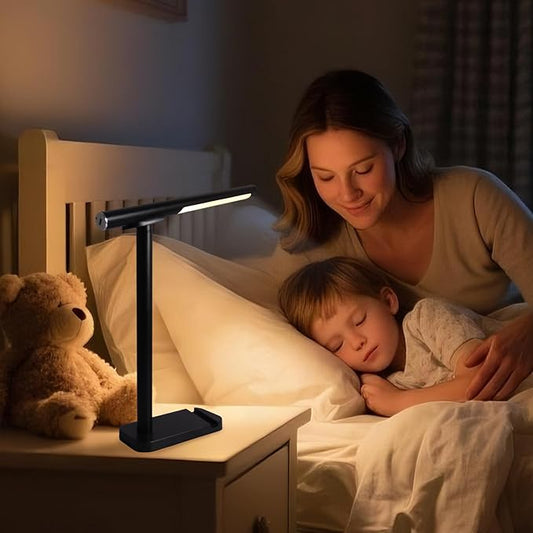 Magnetic Led Desk Lamp: 2 in 1 Reading Lamp with Phone Holder & USB Charging Port for Home Bedroom Office Study | Dorm Desk Lamp with 3500-6500k Touch Control Dimming | 5 Brightness Levels | Black