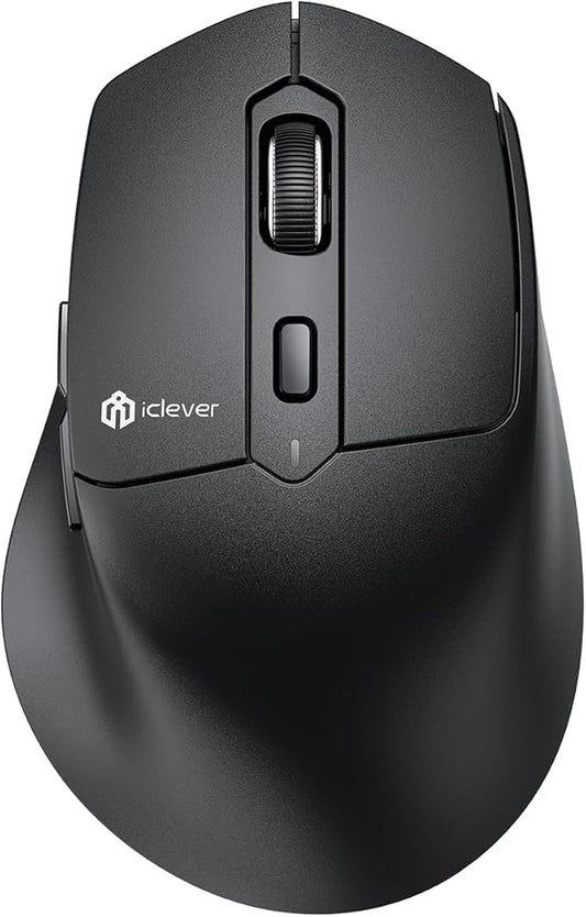 iClever MD360 Ergonomic Bluetooth Mouse with Mouse Jiggler, Wireless Rechargeable Mouse for 3 Devices (BT/2.4G), 4 DPI Settings, Compatible with iPad, Mac, PC