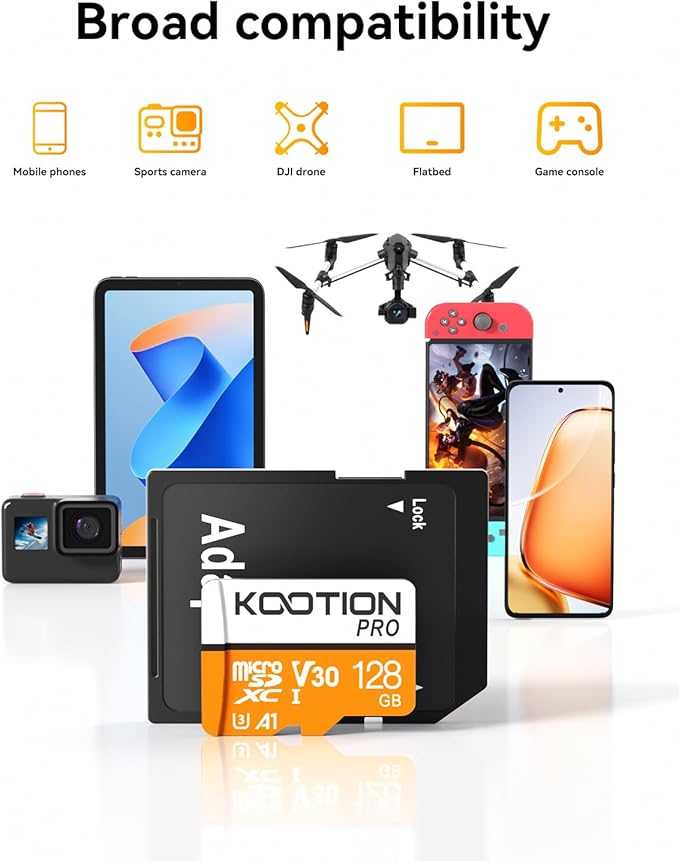 KOOTION 128GB 10-Pack Micro SD Card with Adapter, High-Speed TF Flash Memory Card U3, A1, V30, 4K UHD, microSDXC Memory Card