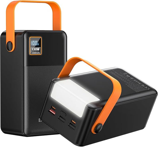 Power Bank 72000mAh Power Station, 130W Fast Charging, Portable Outdoor Generator with Smart Digital Display, Retractable Lighting - Perfect for Travel, Camping, Home Backup