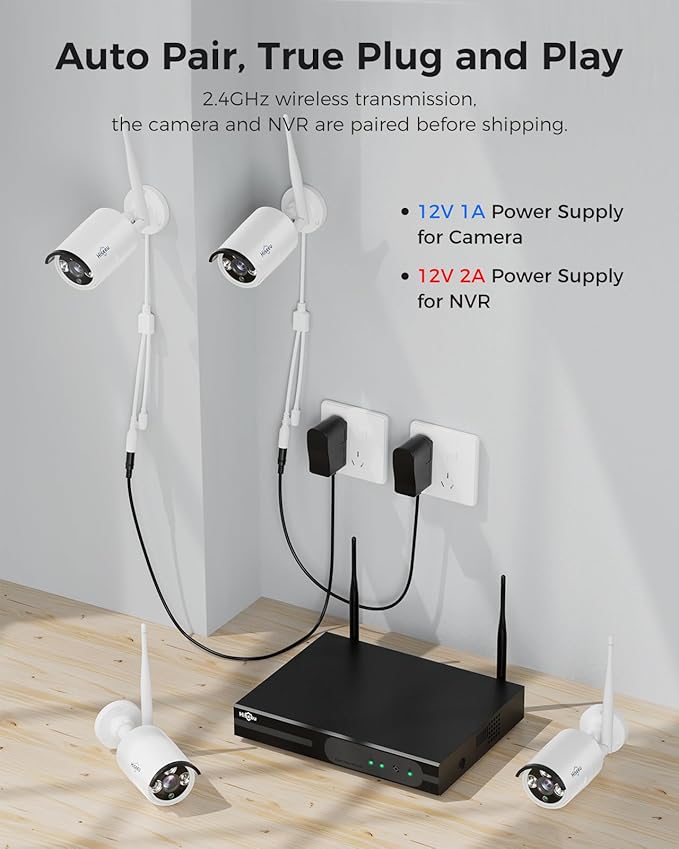 Hiseeu 100ft WiFi Pro Security Camera System, 16CH 4K NVR Kit, Wired Plug-in Powered 8Pcs 5MP CCTV Home Security Camera System for Indoor/Outdoor Use, Night Vision, IP66, Motion Detection, 3TB HDD