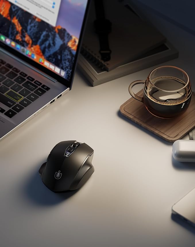 Wireless Bluetooth Mouse,[Upgraded] Rechargeable (BT 5.0/4.0+2.4G Hz),Computer Mouse with Visible Battery Level, 4 Adjustable DPI, Portable PC Mouse for MacBook Chromebook,Black